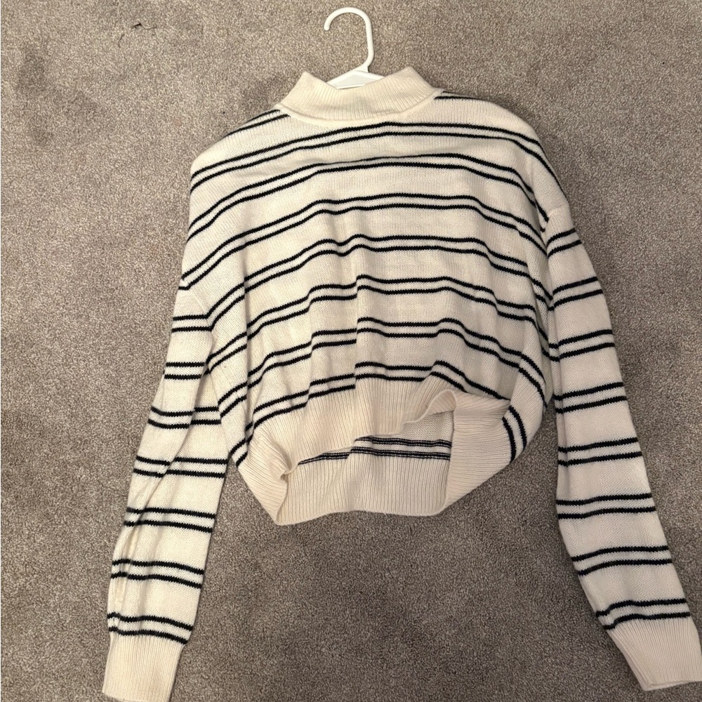 H&M Cream and Black Striped Turtleneck Sweater